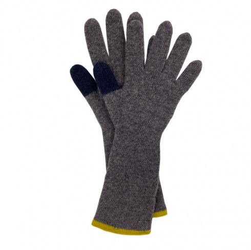 grey gloves with navy thumb